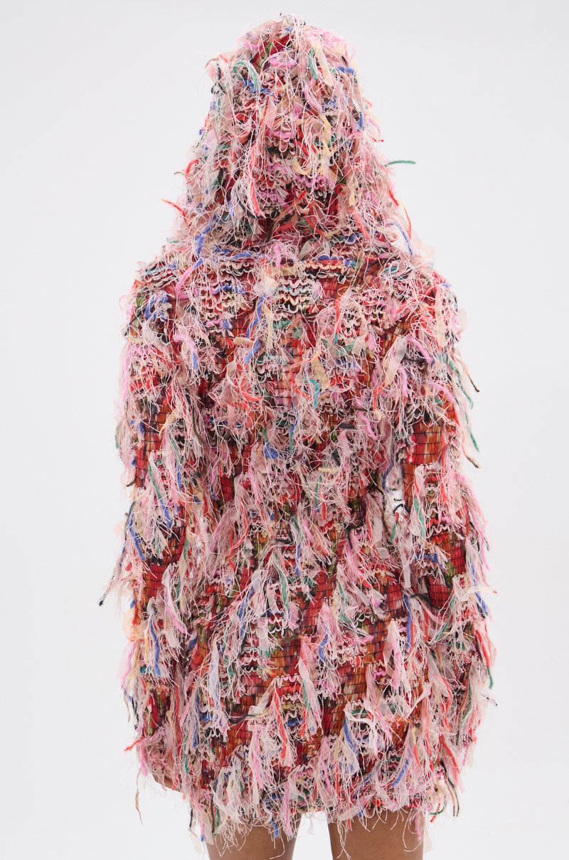 DAYDREAMING FRINGE MINI DRESS WITH A HOOD