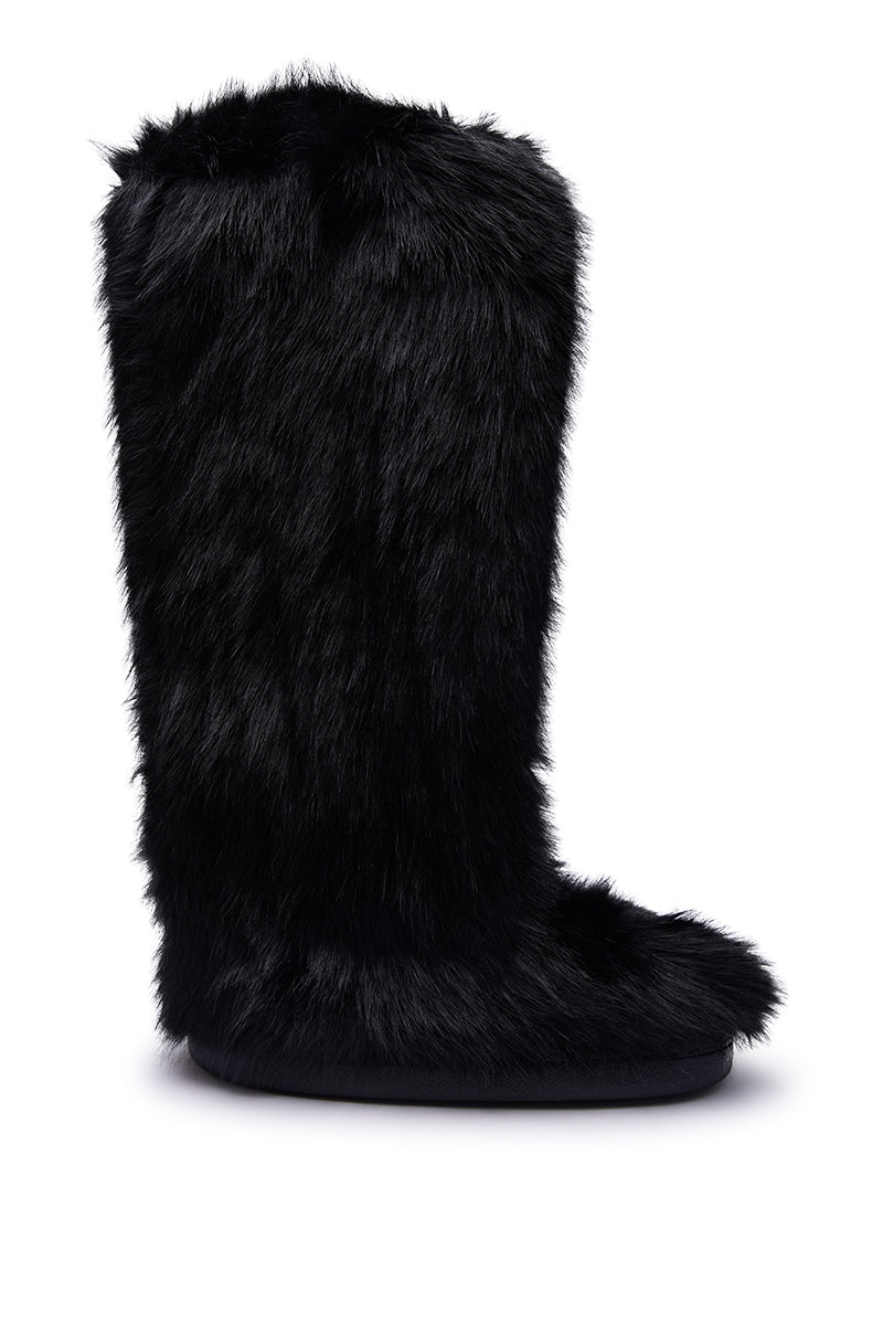 AZALEA WANG EMIR BLACK FLAT FUR KNEE HIGH BOOT