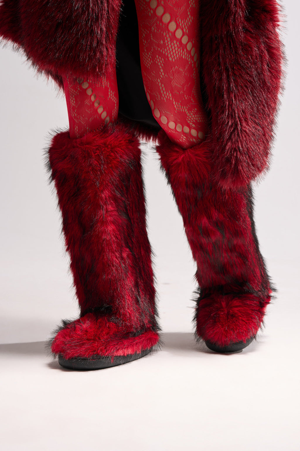 AZALEA WANG FARAMUN RED MULTI FLAT FUR KNEE HIGH BOOT