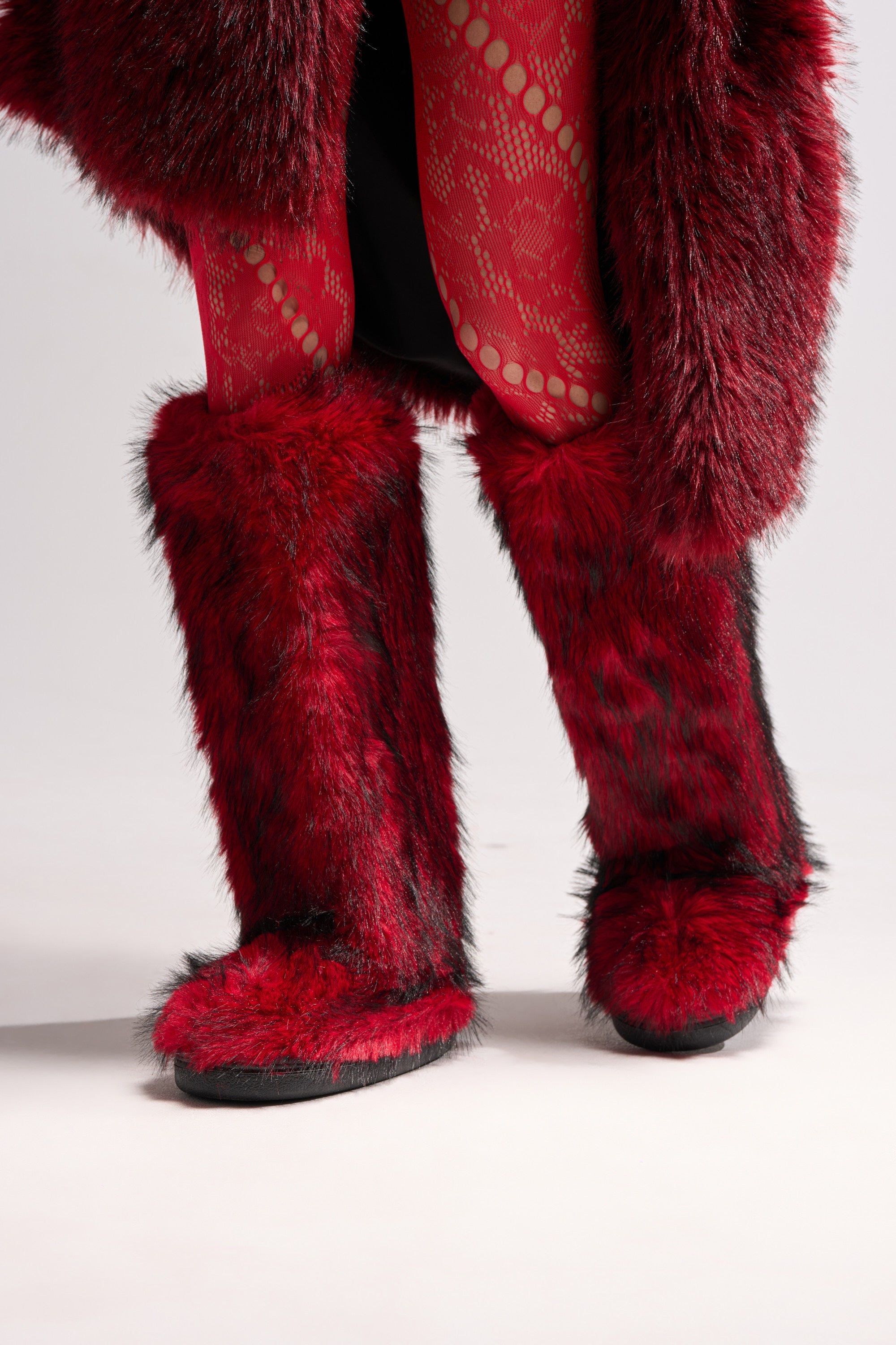 AZALEA WANG FARAMUN RED MULTI FLAT FUR KNEE HIGH BOOT