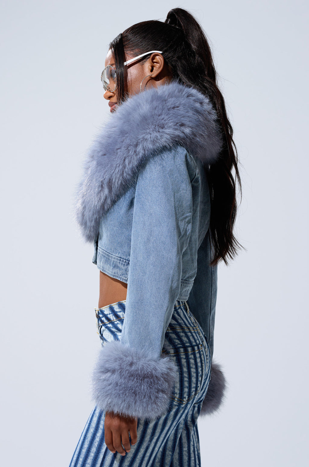 GISELE FUR TRIM DENIM JACKET