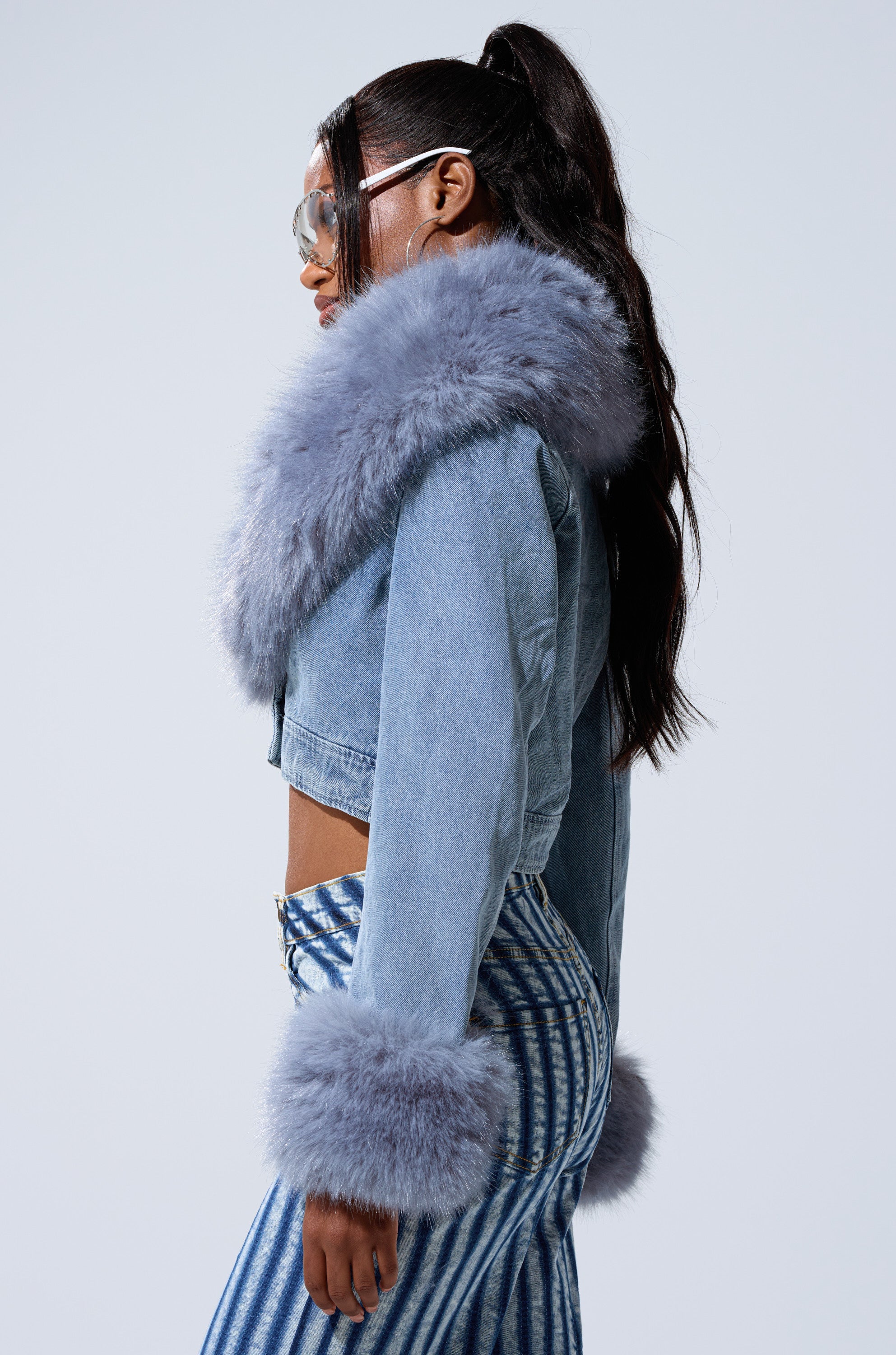 GISELE FUR TRIM DENIM JACKET