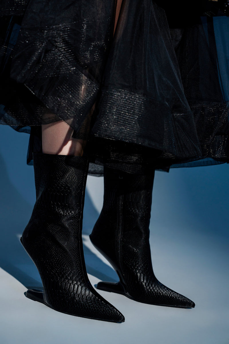 AZALEA WANG GLACIELLE BLACK CROC BOOTIE
