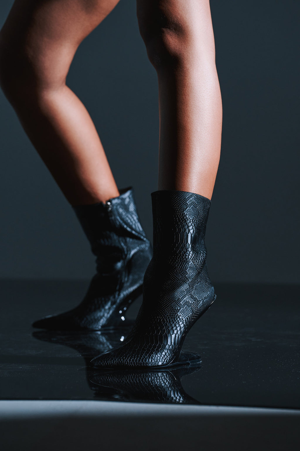 AZALEA WANG GLACIELLE BLACK CROC BOOTIE