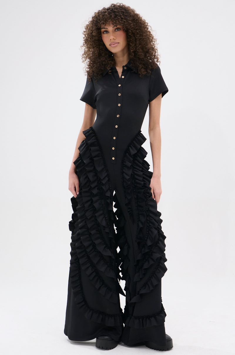 LEAVE IT RUFFLED JUMPSUIT IN BLACK