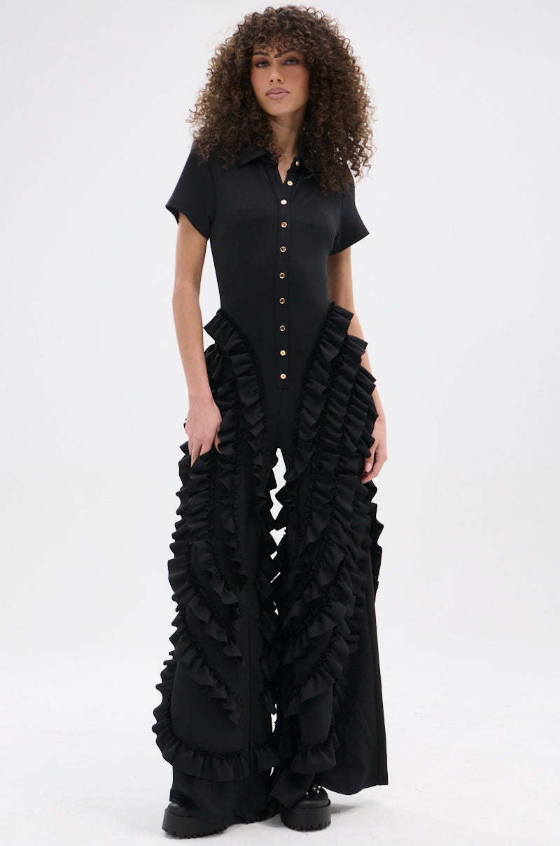 LEAVE IT RUFFLED JUMPSUIT IN BLACK