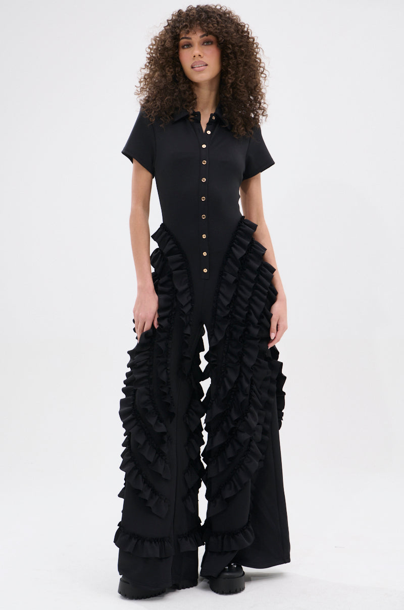LEAVE IT RUFFLED JUMPSUIT IN BLACK
