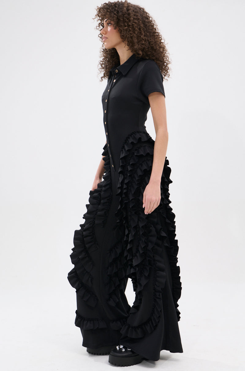 LEAVE IT RUFFLED JUMPSUIT IN BLACK