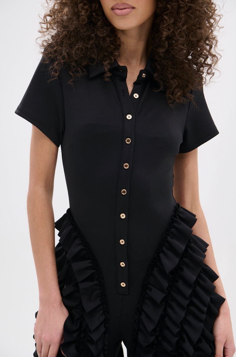 LEAVE IT RUFFLED JUMPSUIT IN BLACK
