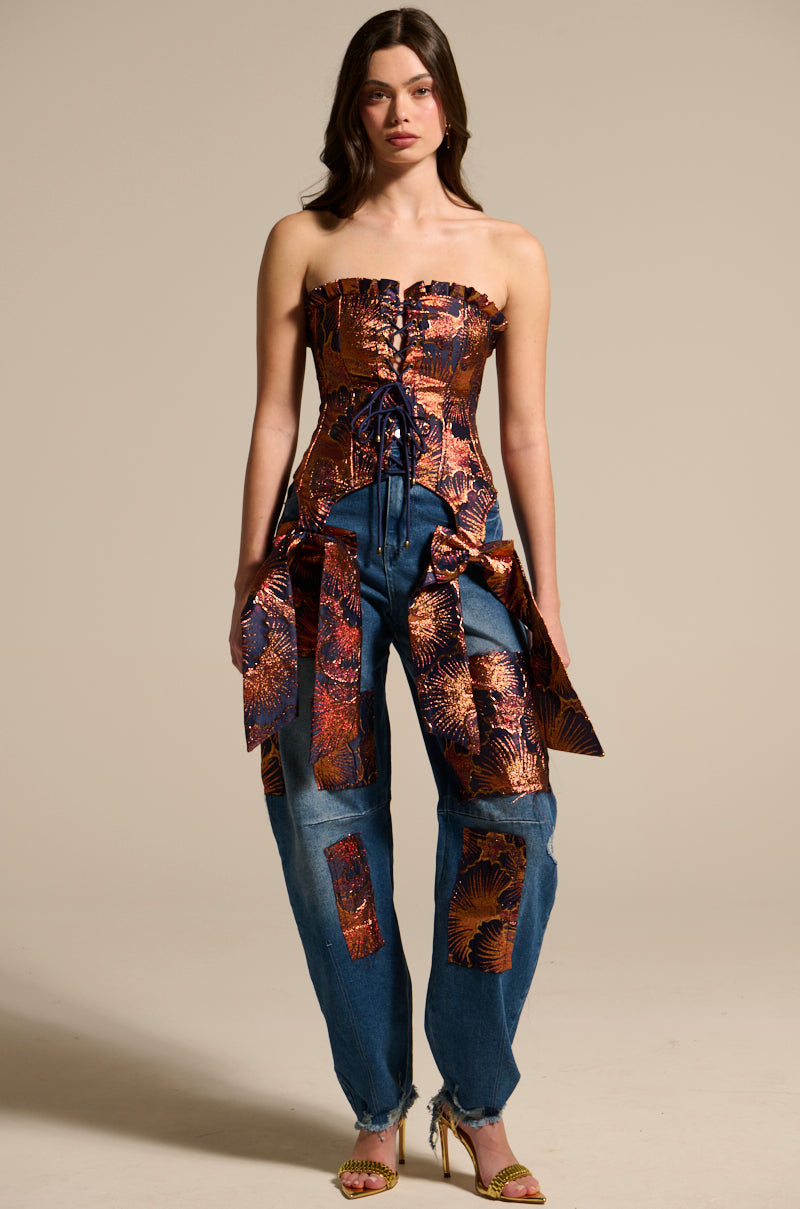 ELEGANT VIBES BROCADE PATCH RELAXED DENIM