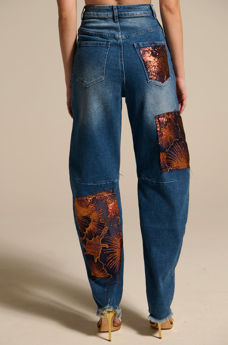 ELEGANT VIBES BROCADE PATCH RELAXED DENIM