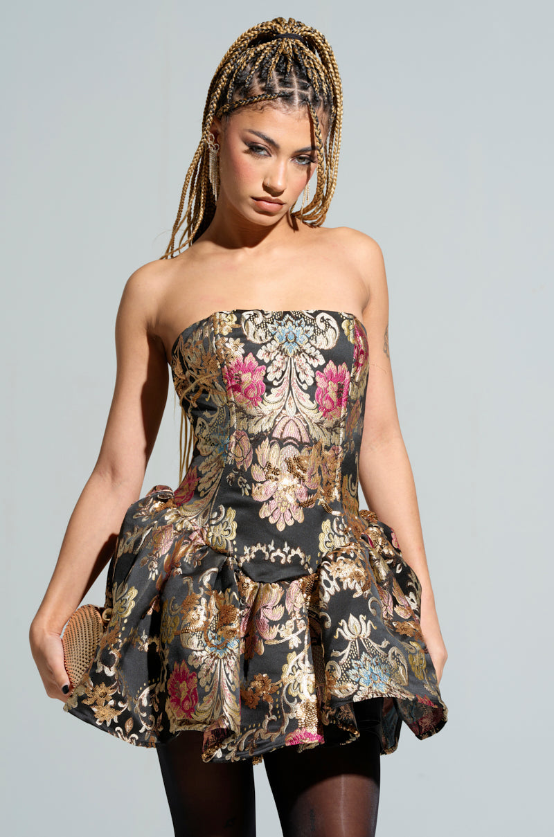 PURE ROYALTY BROCADE MINI DRESS