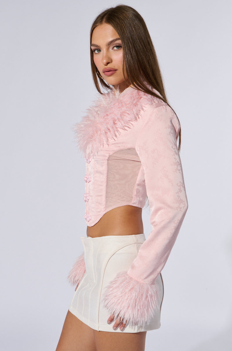 PRINCESS ENERGY FUR DETAIL CORSET TOP IN PINK
