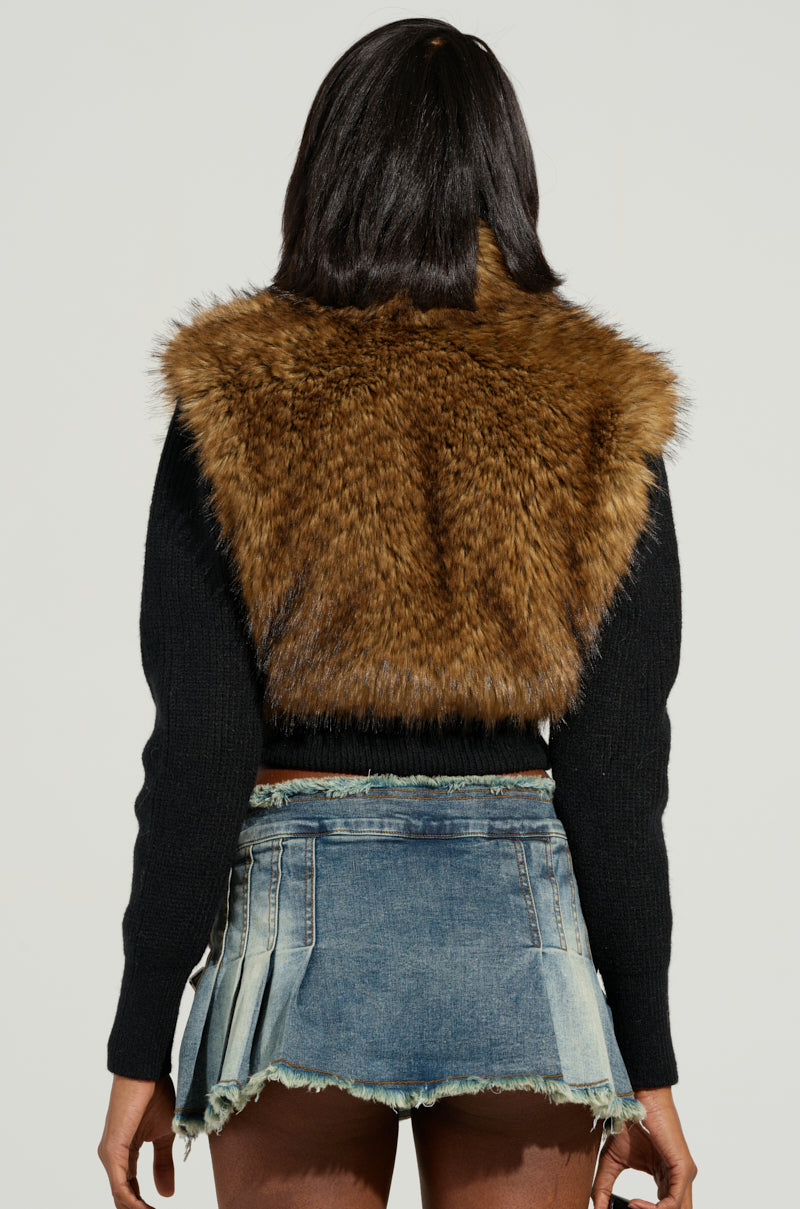 BEIN BOUJEE ZIP UP FUR SWEATER