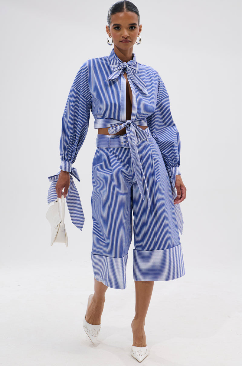 UNDER THE SUN STRIPE TIE FRONT BLOUSE