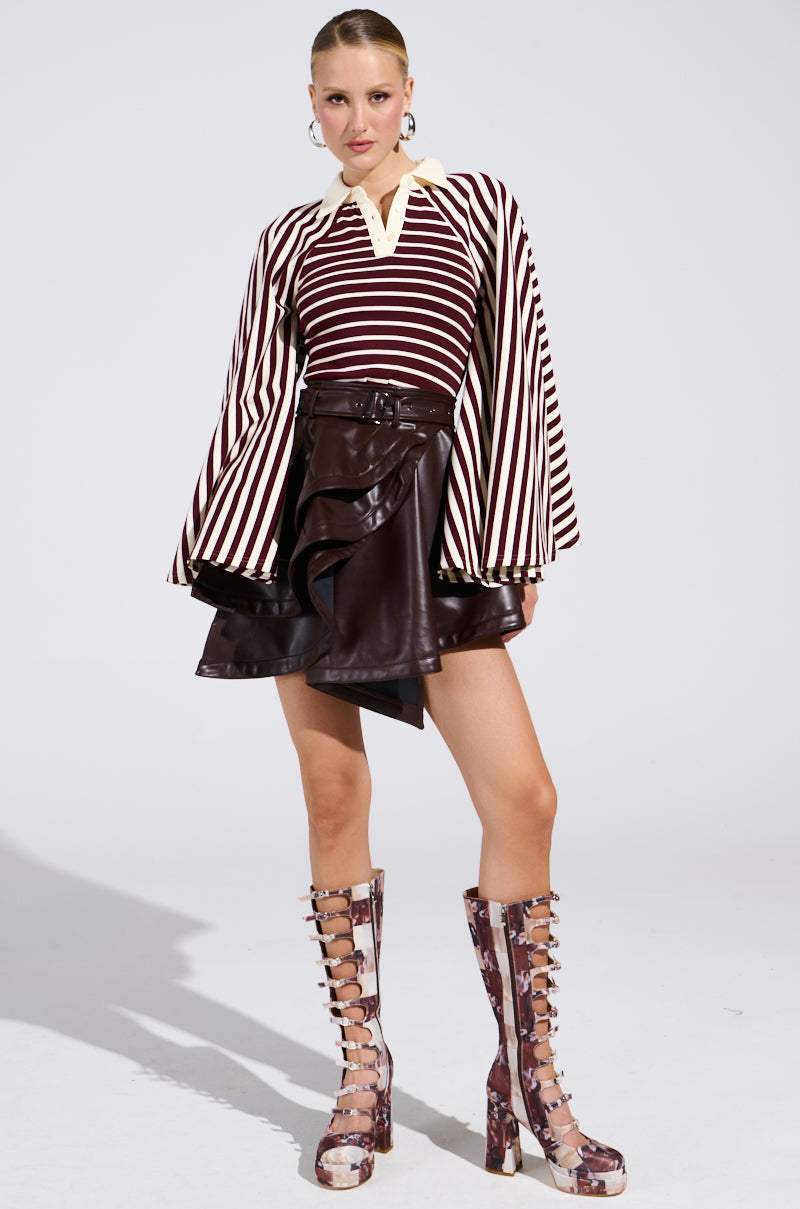 ALMA STRIPE COLLARED BODYSUIT