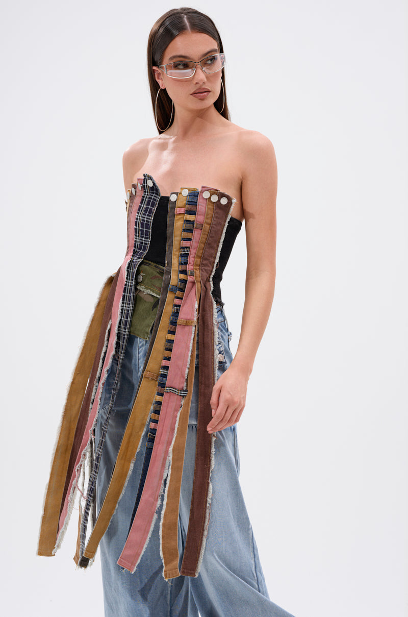 A LOT GOING ON DENIM TOP