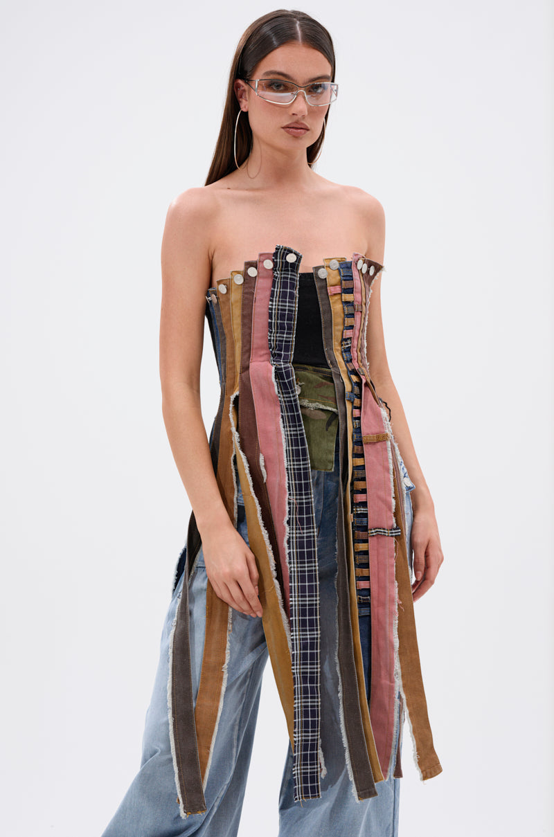 A LOT GOING ON DENIM TOP