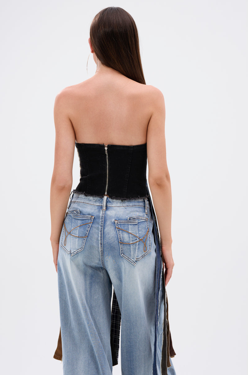 A LOT GOING ON DENIM TOP