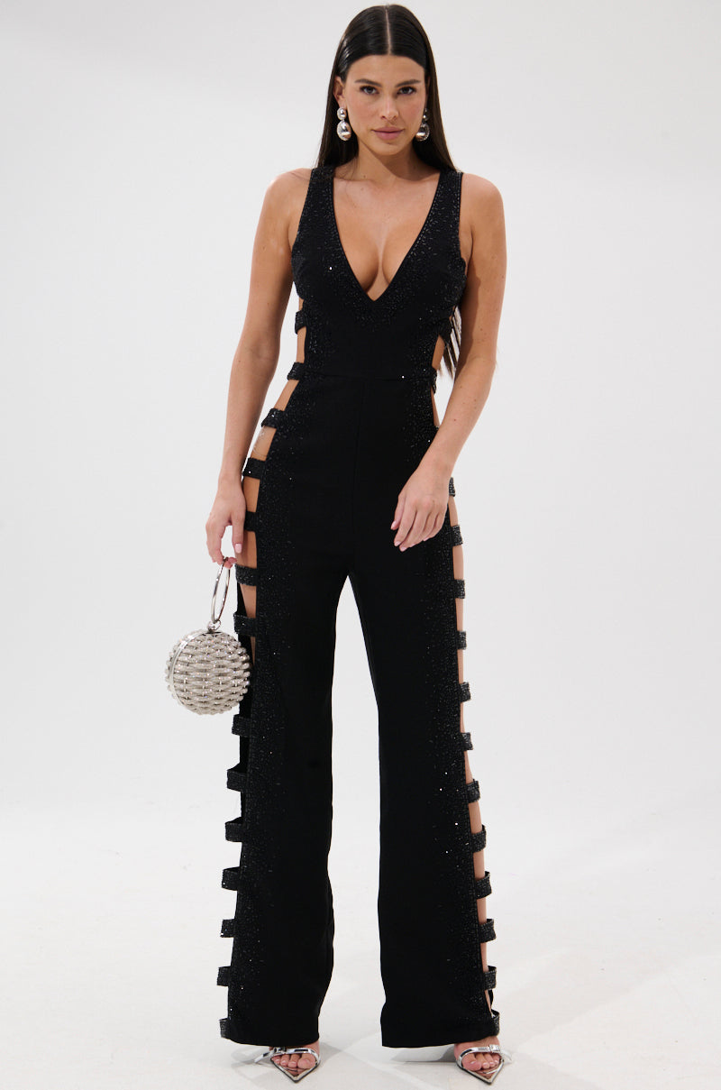 YOUR MAIN ONE CUTOUT JUMPSUIT WITH RHINESTONES