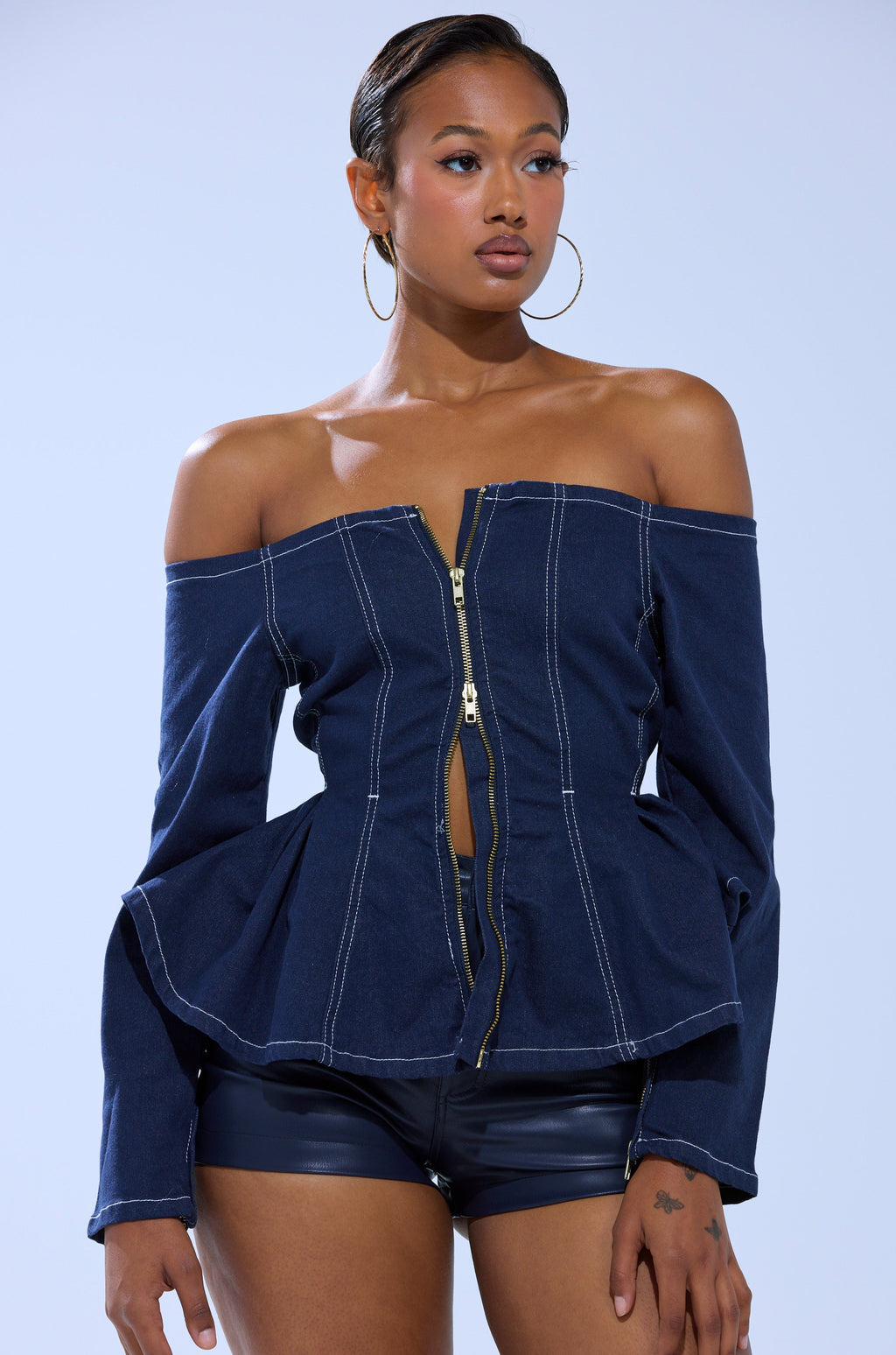 DENIM FOR DAYS ZIP UP BLOUSE