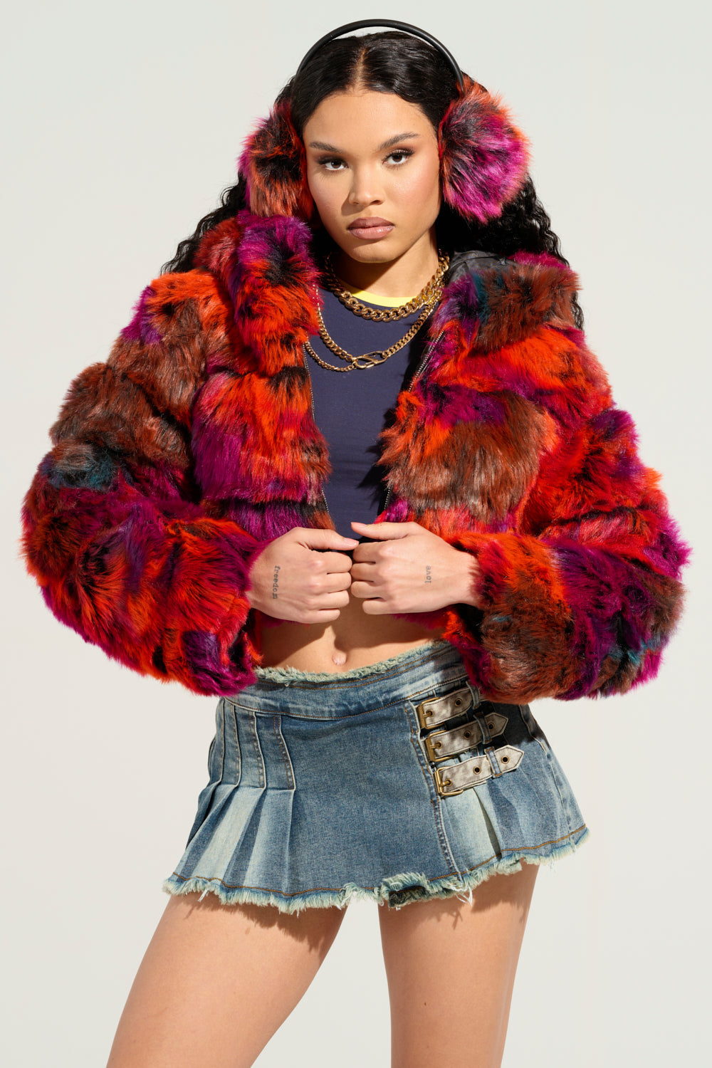 GRACELLE MULTI FAUX FUR CROPPED JACKET