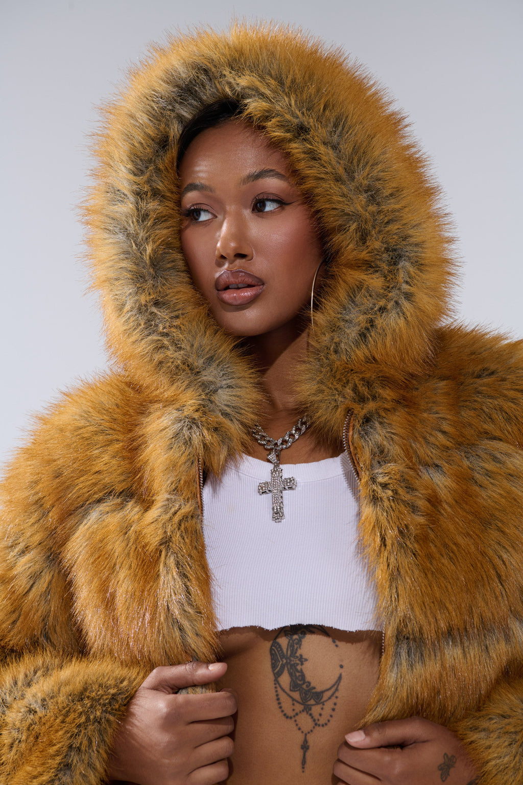 BREAK THE BANK HOODED FAUX FUR