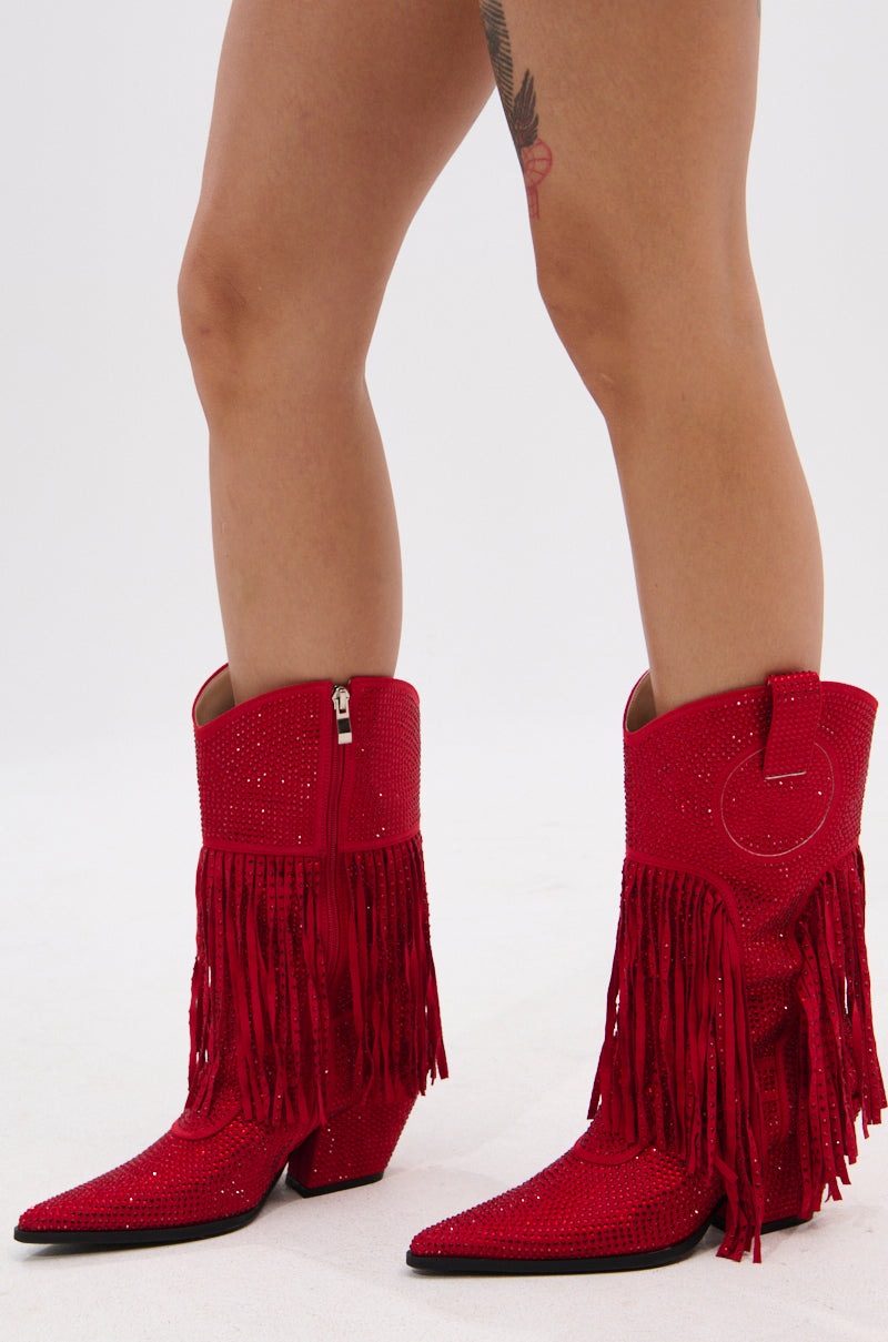 AZALEA WANG GREIA RED RHINESTONE COWBOY BOOTIE