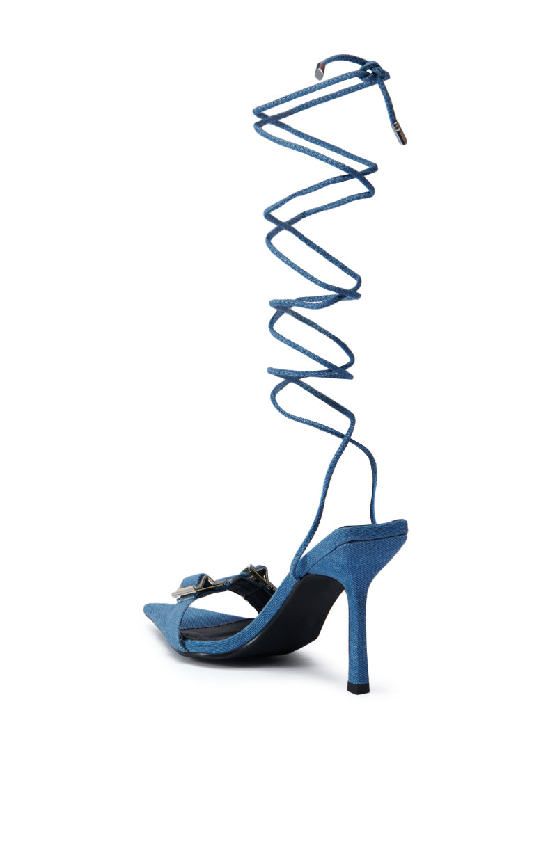 GROUND WORK DENIM POINTED TOE SILVER HARDWARE SANDAL