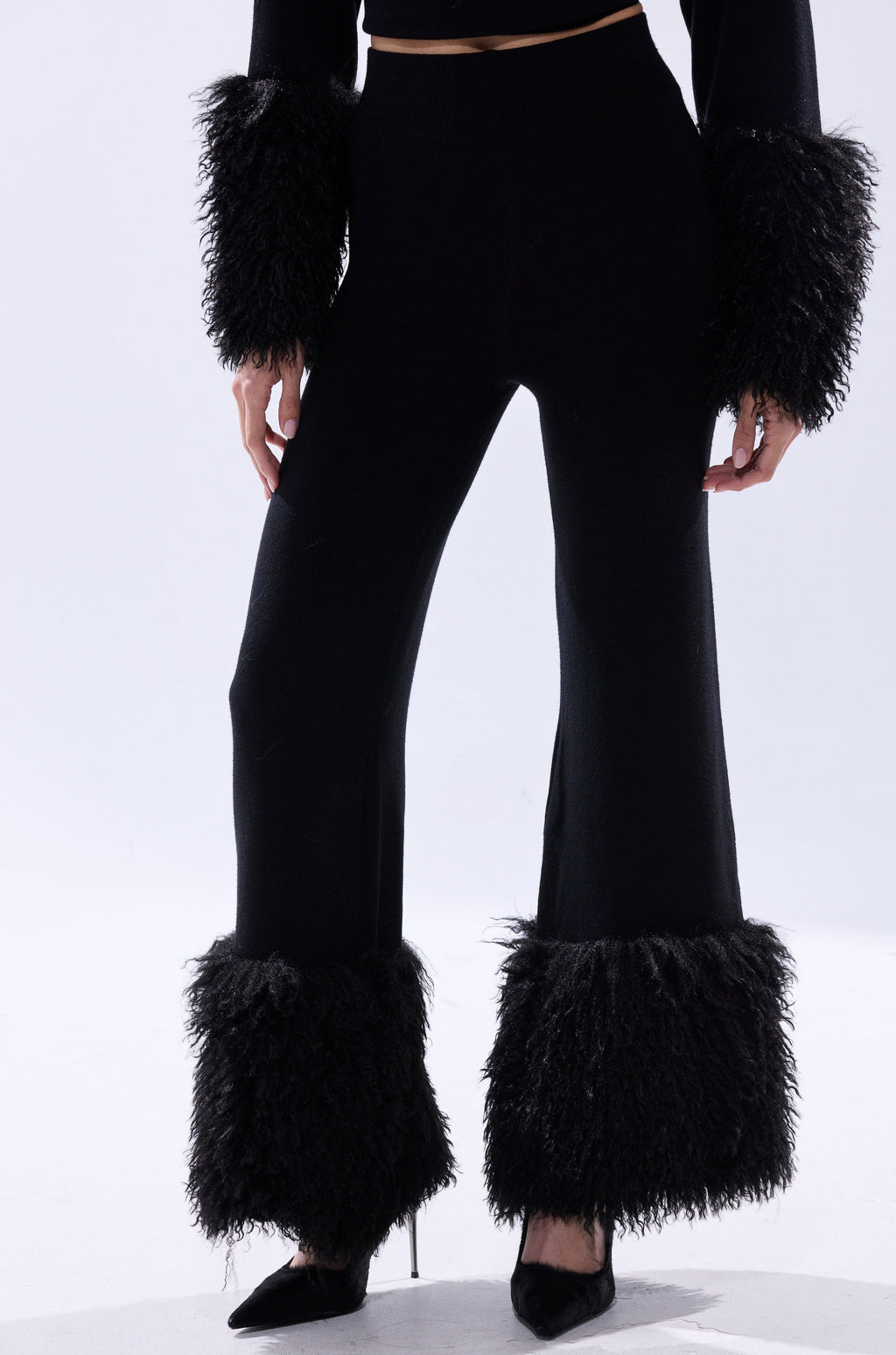 COZY VIBES SWEATER PANT WITH FUR CUFF IN BLACK