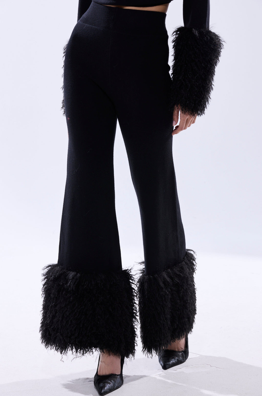 COZY VIBES SWEATER PANT WITH FUR CUFF IN BLACK