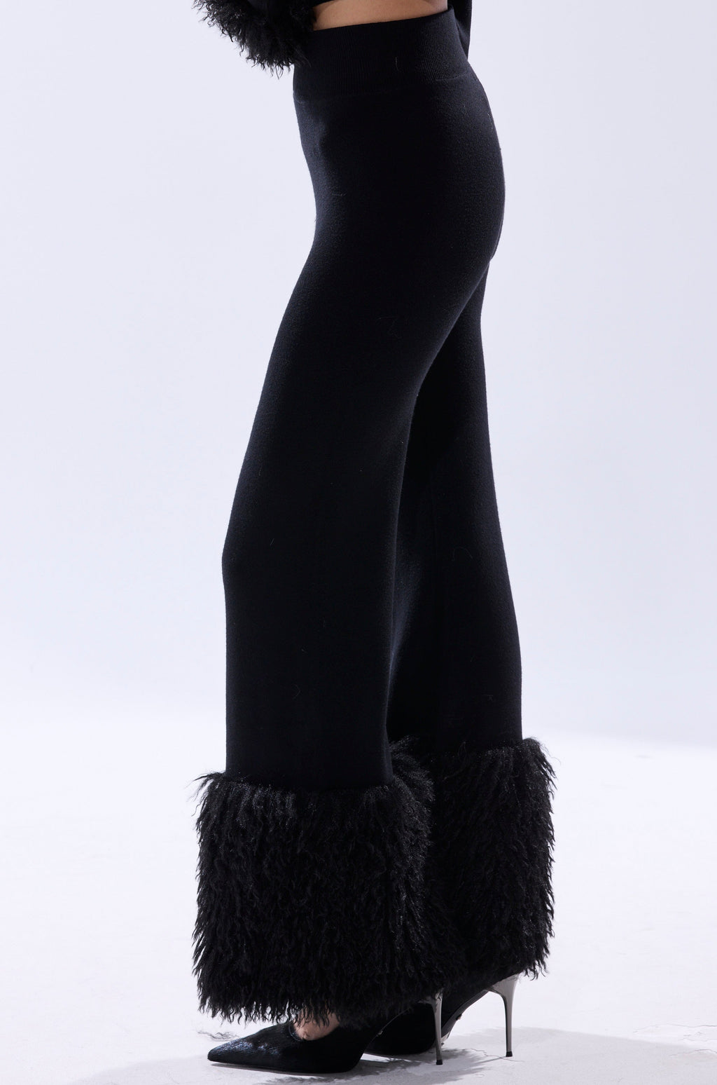 COZY VIBES SWEATER PANT WITH FUR CUFF IN BLACK