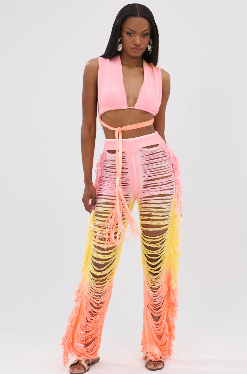 TIME TO DANCE CUTOUT FRINGE PANT AND TOP SET