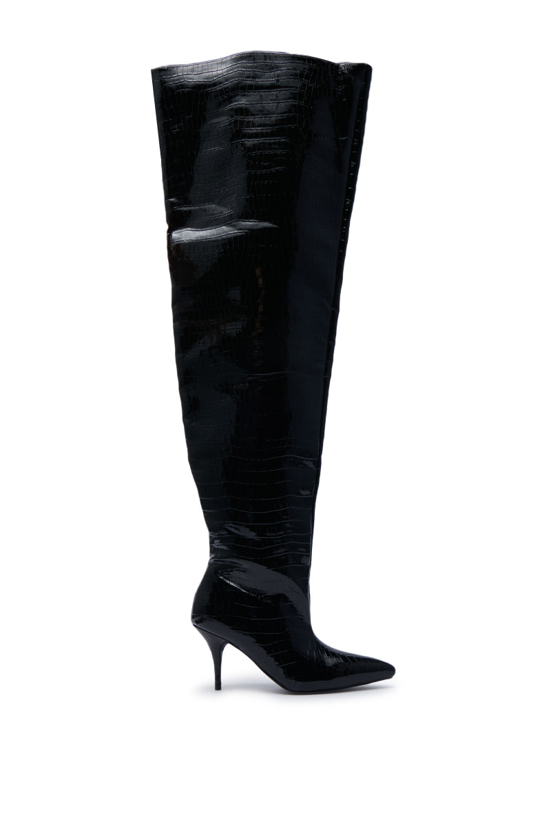 AZALEA WANG HALINA BLACK CROC STILETTO BOOT