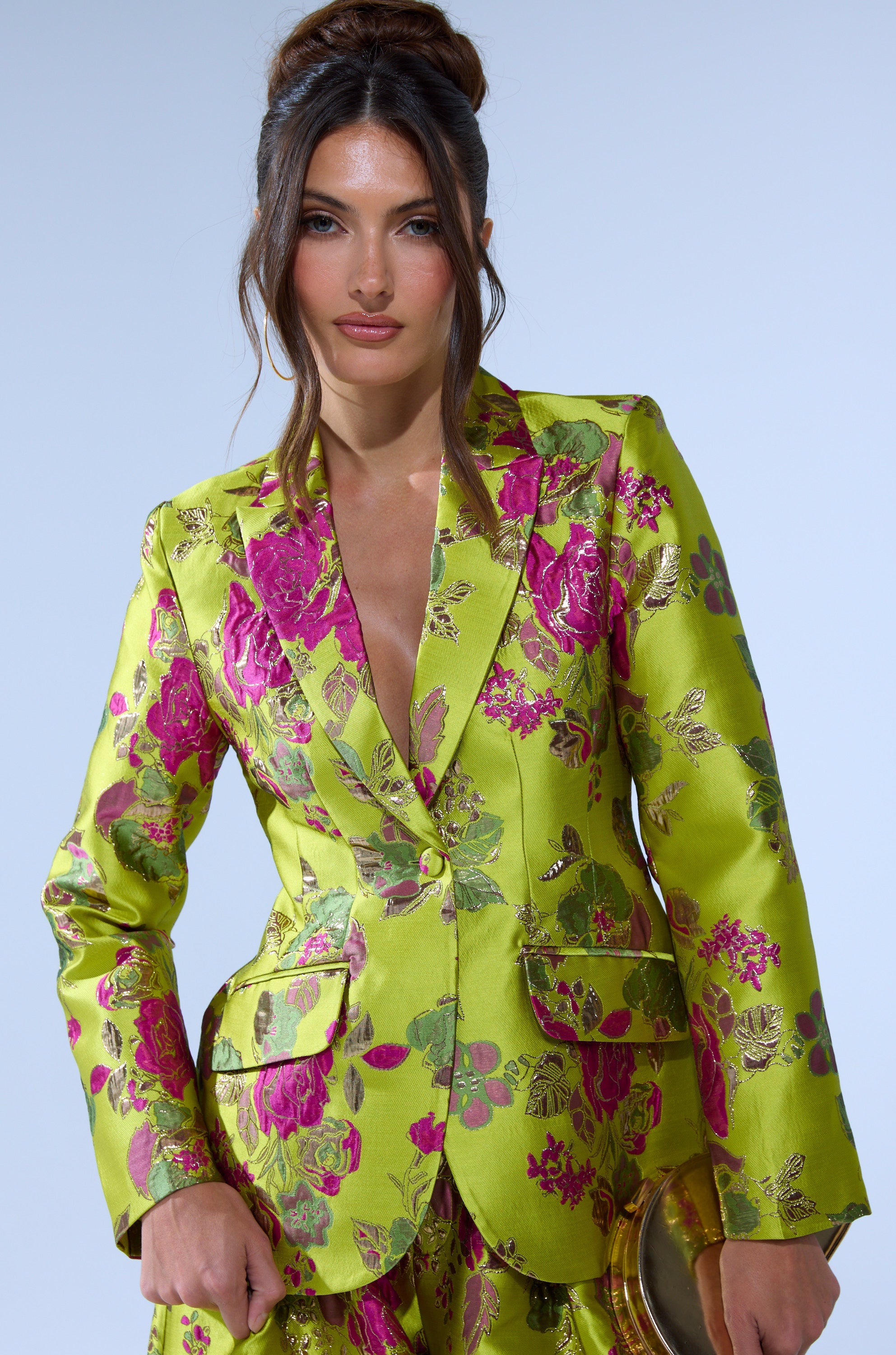 BUY MYSELF FLOWERS BROCADE BLAZER IN LIME