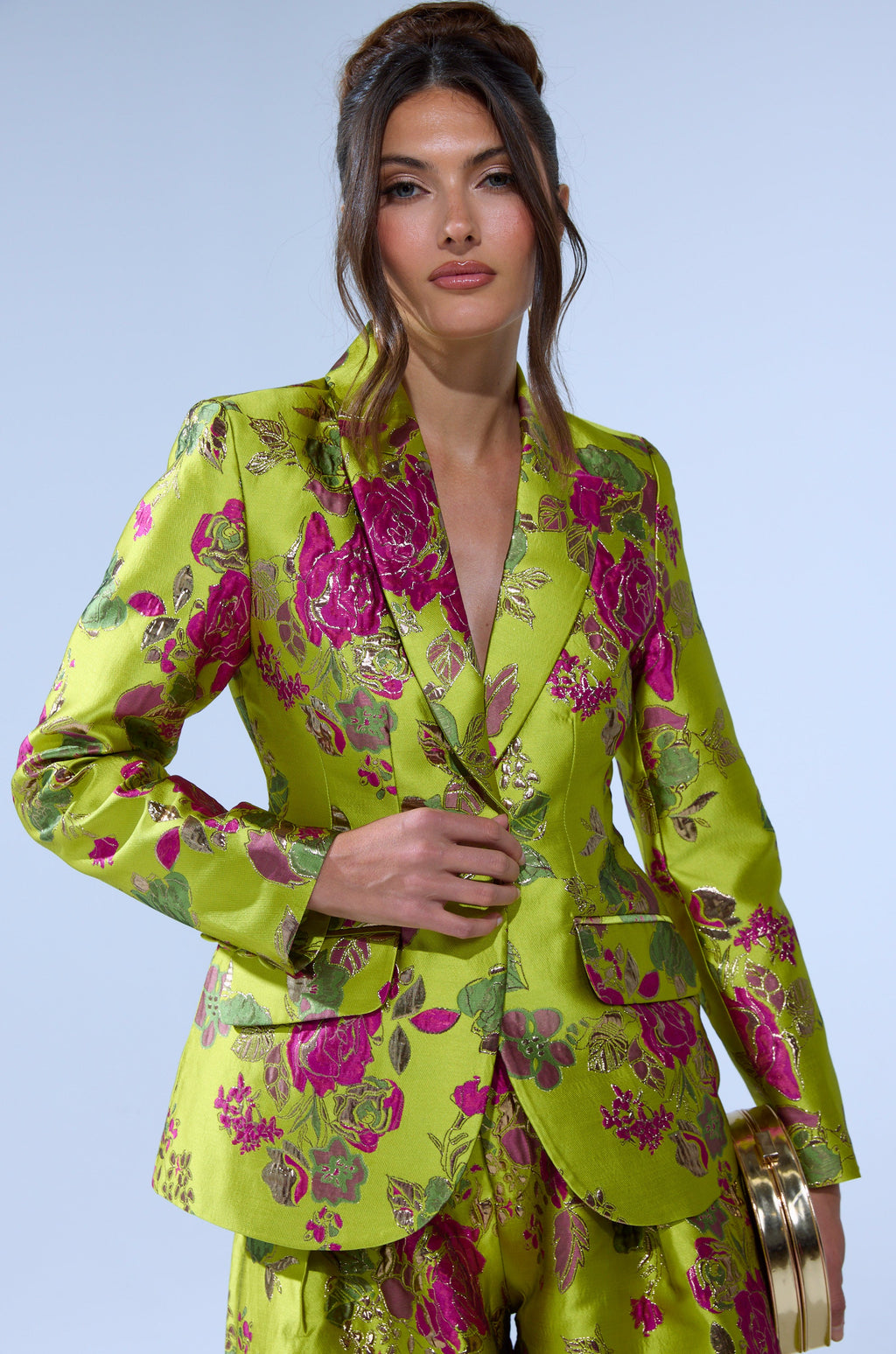 BUY MYSELF FLOWERS BROCADE BLAZER IN LIME