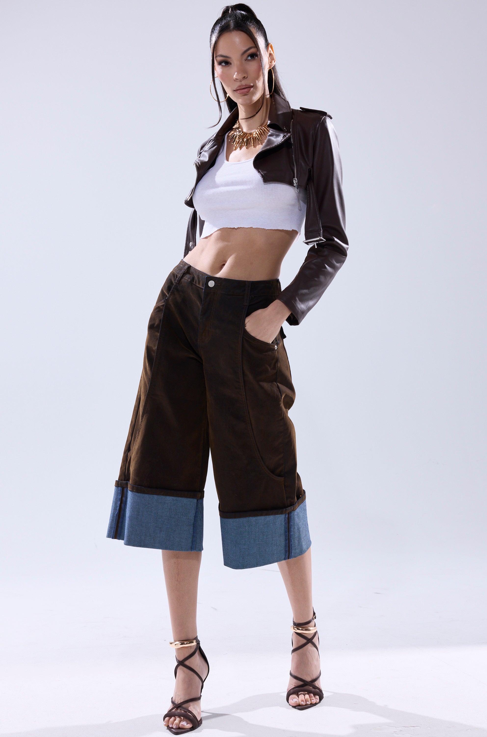 HARLEY LUXE ULTRA CROP MOTO IN CHOCOLATE