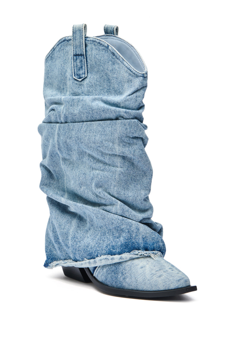 AZALEA WANG HAWSTON DENIM WESTERN FOLD-OVER BOOT