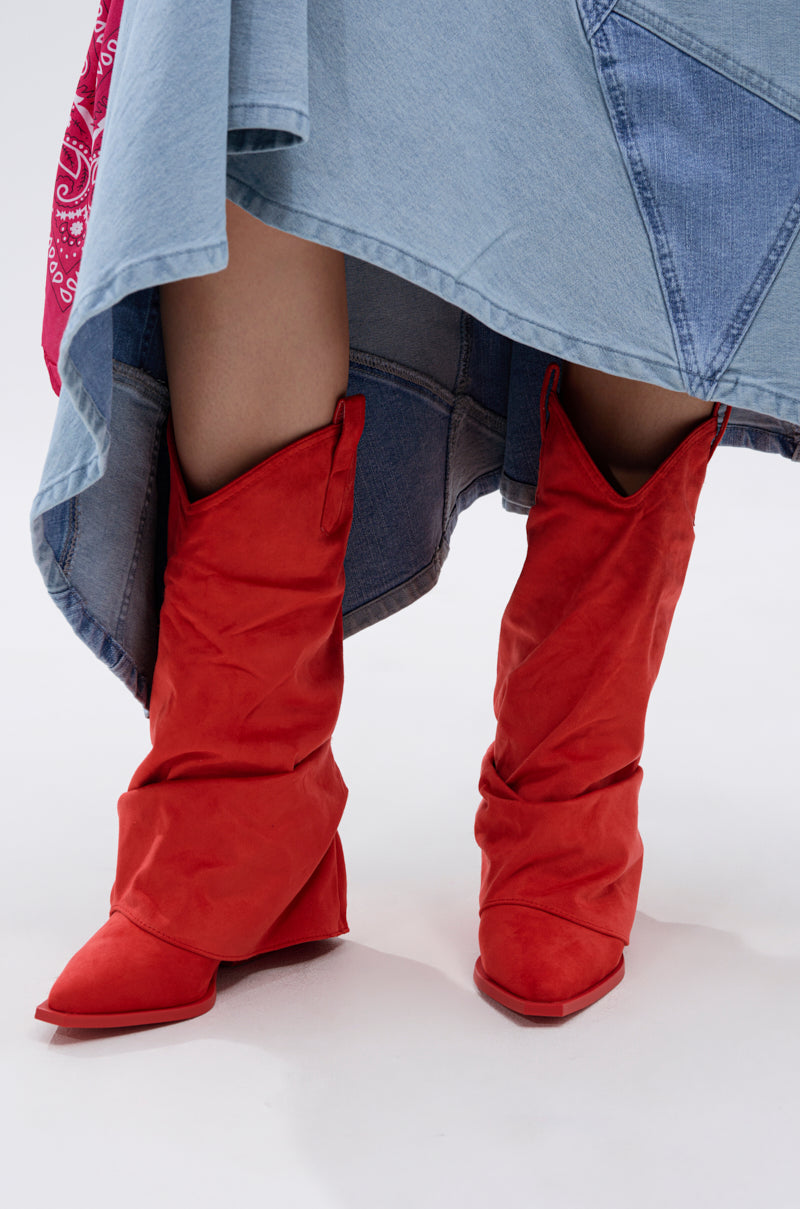 AZALEA WANG HAWKSTON RED RUCHED WESTERN BOOTIE