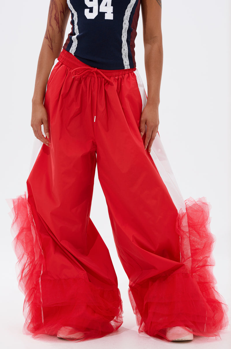 FEELING LIKE A BOSS TRACK PANT WITH TULLE TRIM IN RED