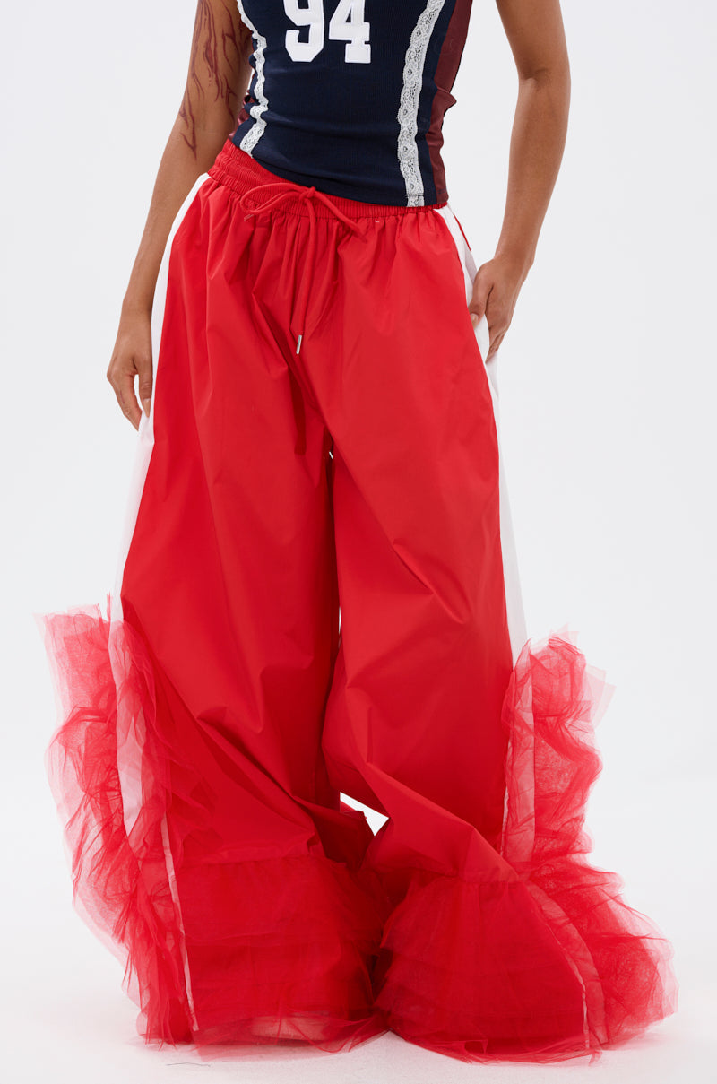 FEELING LIKE A BOSS TRACK PANT WITH TULLE TRIM IN RED