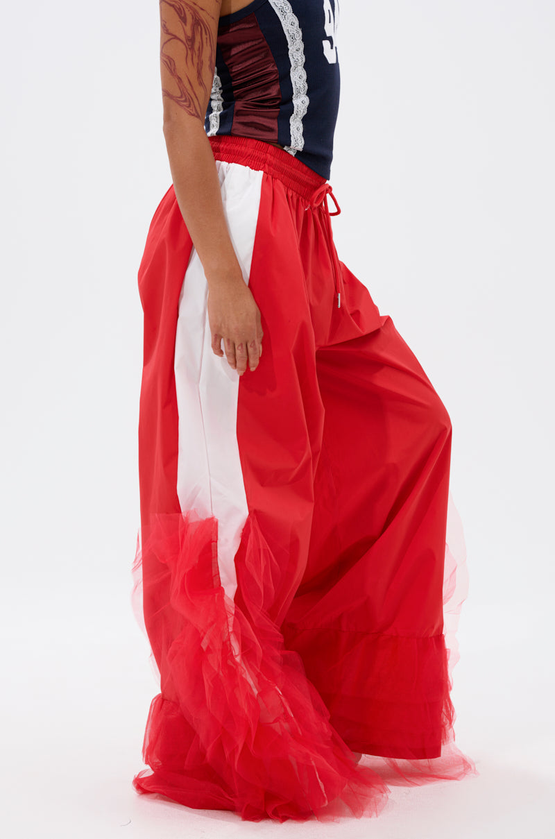 FEELING LIKE A BOSS TRACK PANT WITH TULLE TRIM IN RED