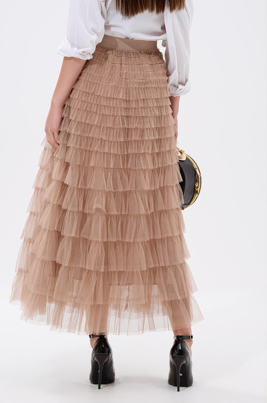 STARS ALIGNED MESH RUFFLE MAXI SKIRT