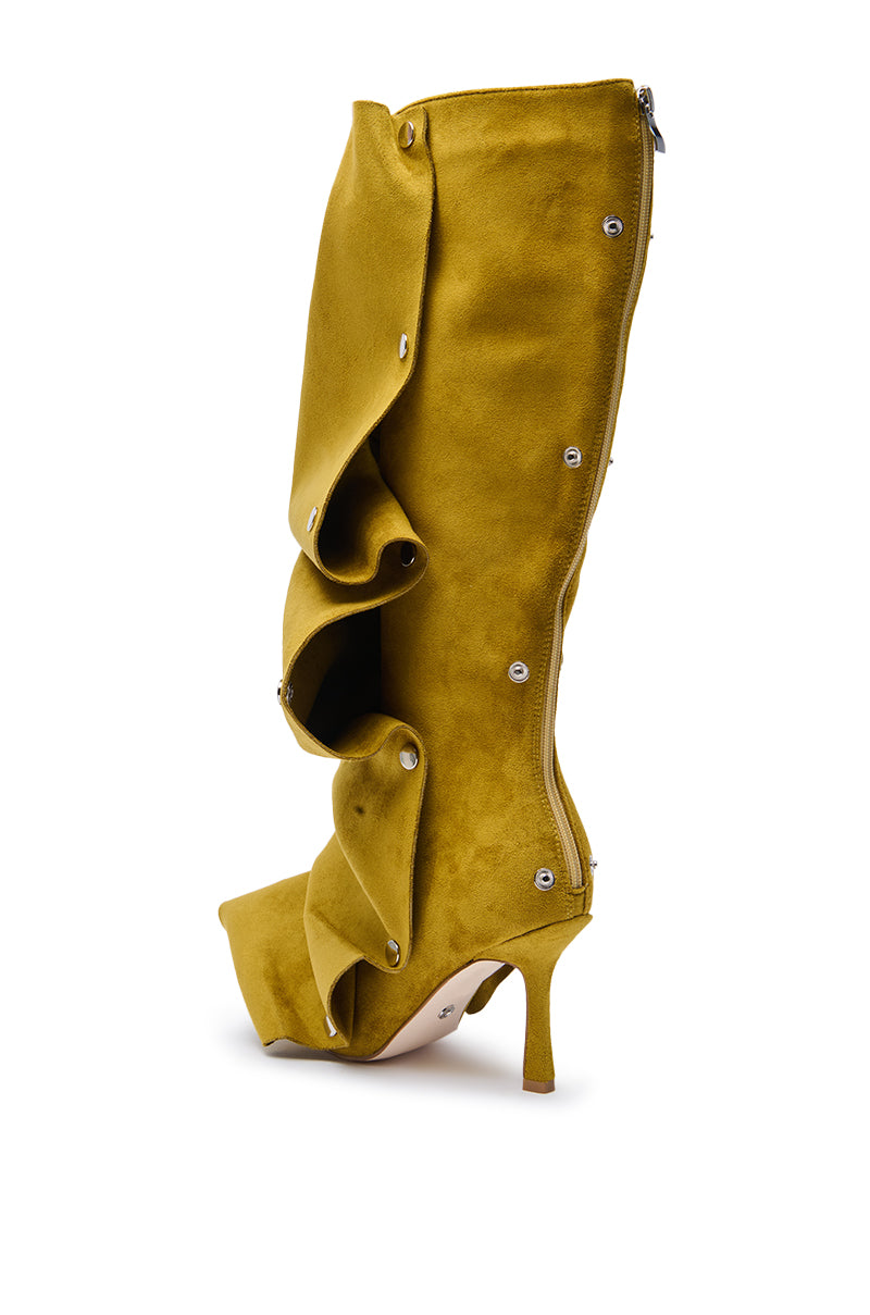 AZALEA WANG IMOGINE OLIVE FOLDED DETAIL STILETTO BOOT