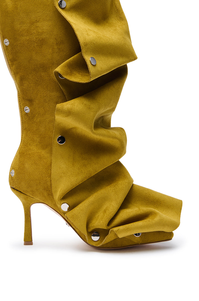 AZALEA WANG IMOGINE OLIVE FOLDED DETAIL STILETTO BOOT