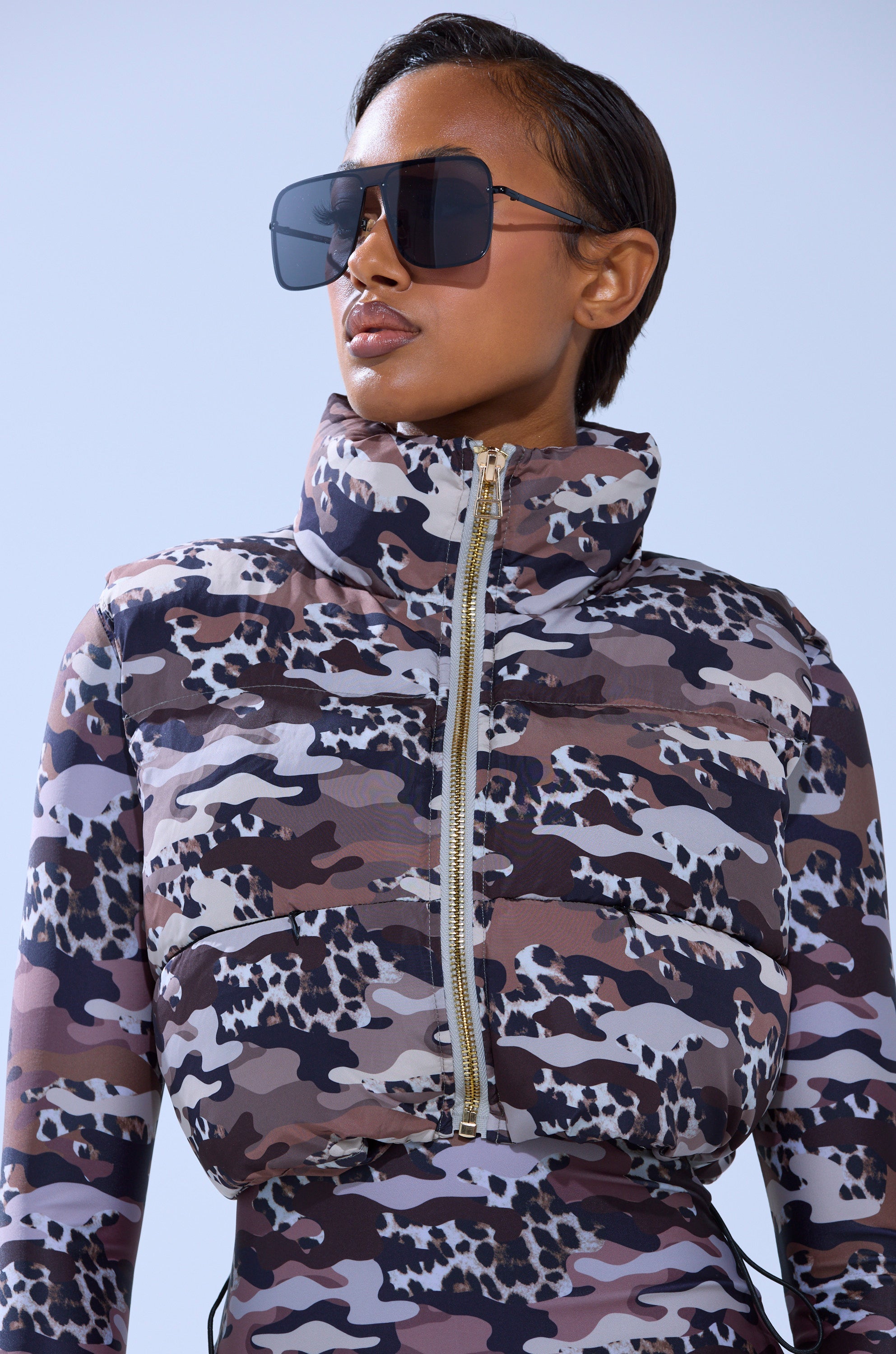 CAMO CHEETAH PRINT PUFFER VEST