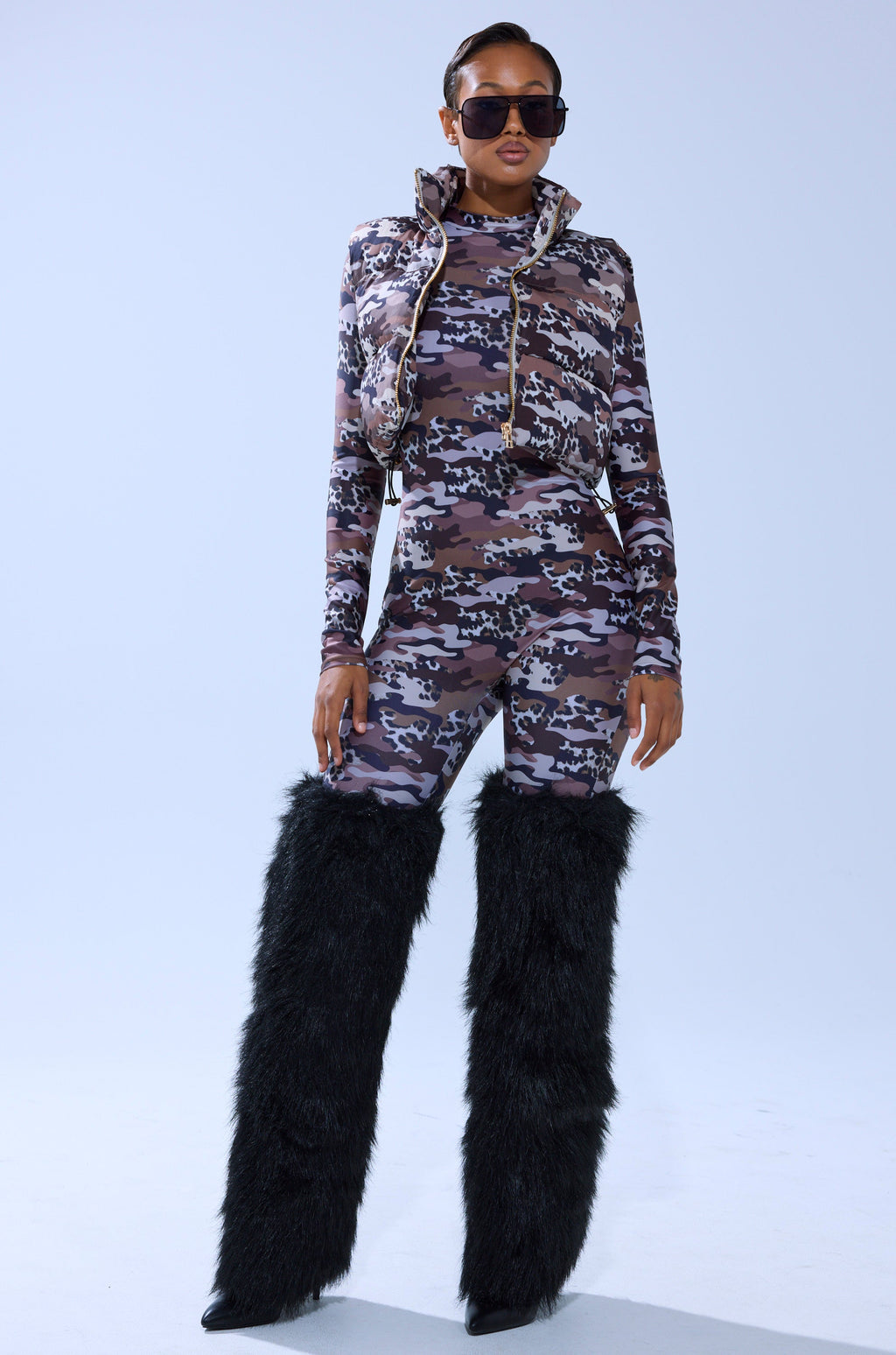 CAMO CHEETAH PRINT PUFFER VEST
