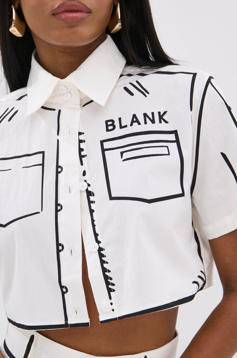 BLANK SPACE CROPPED SHORT SLEEVE BUTTON DOWN