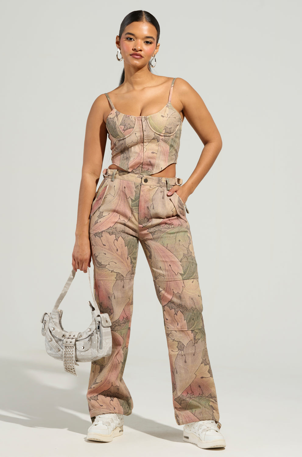 SEASONAL AWAKENING PRINTED DENIM CORSET