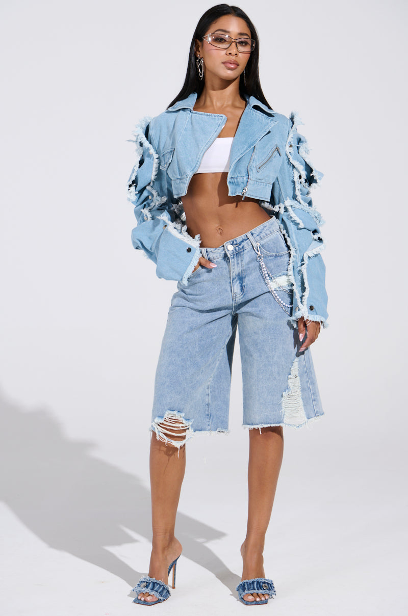 SNAP OUT OF IT ULTRA CROP MOTO IN DENIM